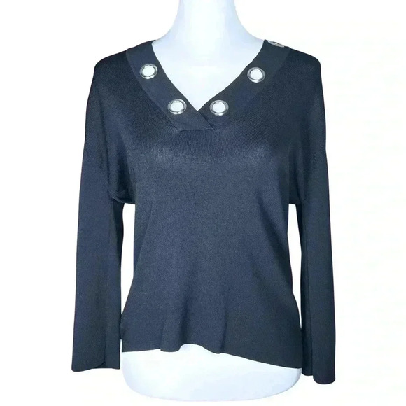 Y2K Vintage Black Deep V Neck Top with Grommets. Large. Soft Goth. Punk. Grunge. - Picture 1 of 7